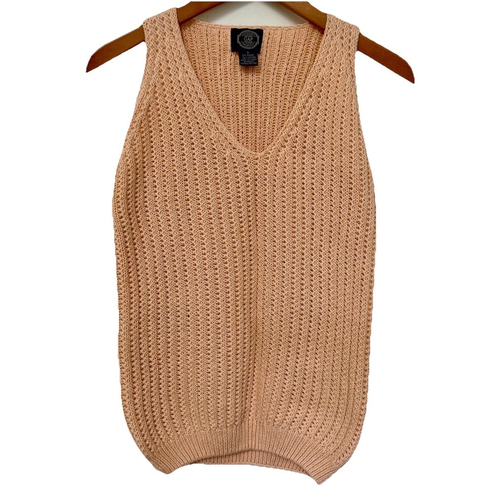 Vtg Gap Peach Sweater Vest Sz Sm Ramie Cotton Openwork Rib Knit V-Neck Pastel